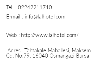 Lal Hotel Bursa iletiim bilgileri
